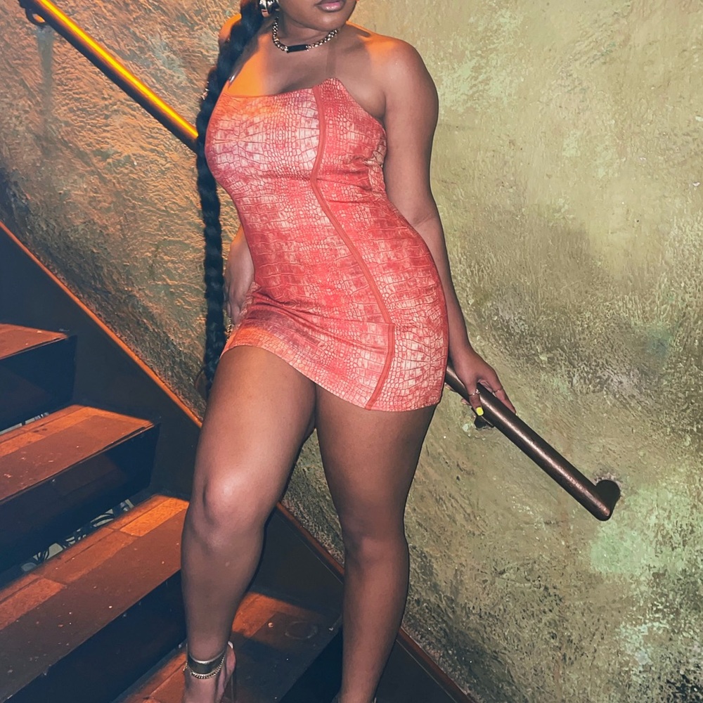 Pretty Little Thing Red Snake Print Bodycon Dress
